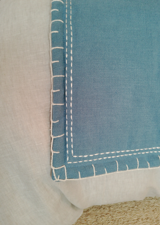 Peseira Queen Pesponto Duplo E Bordado Lilla - Azul Mar