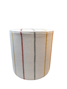  Puffe Boris em Lona Artesanal Washed Cru Claro Pesponto Colorido