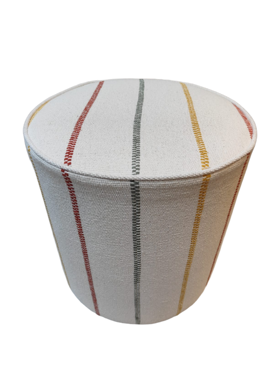 Puffe Boris em Lona Artesanal Washed Cru Claro Pesponto Colorido