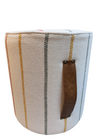 Puffe Boris em Lona Artesanal Washed Cru Claro Pesponto Colorido