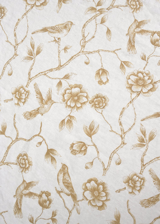 Linho Safari Estampado Passarinho Washed cor Camelo