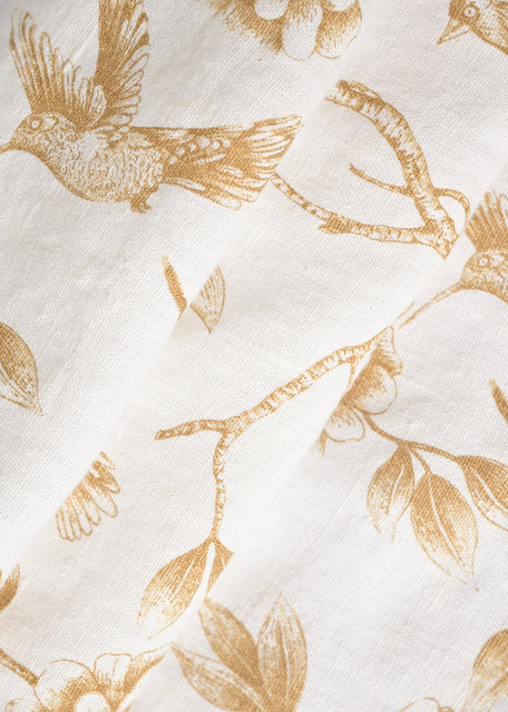 Linho Safari Estampado Passarinho Washed cor Camelo