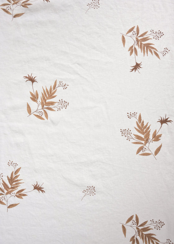 Linho Safari Estampado Oliveiras Washed cor Marrom Trufado