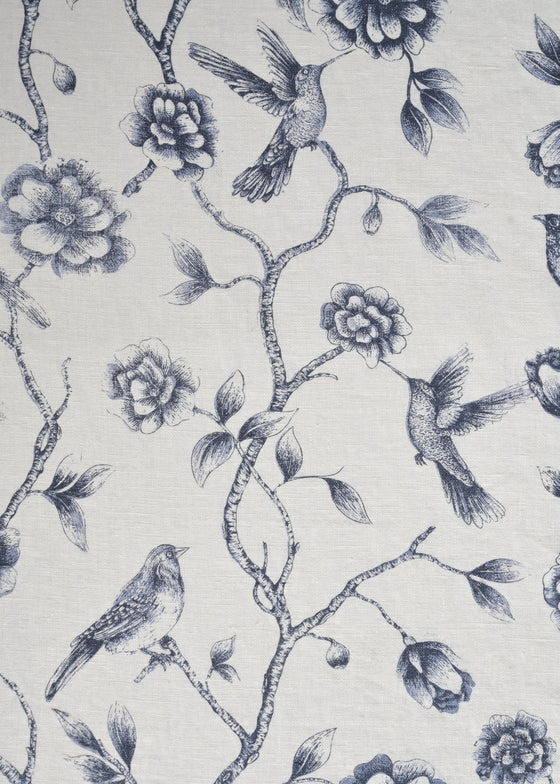 Linho Safari Estampado Passarinho Washed cor Marinho