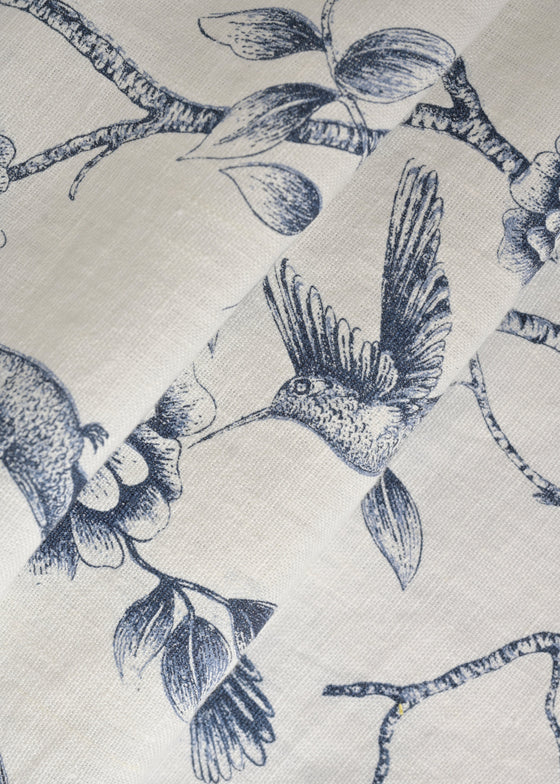 Linho Safari Estampado Passarinho Washed cor Marinho